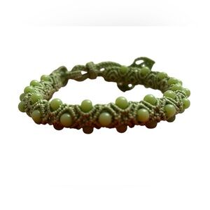 Handmade Green Macrame Bracelet with Green Beads – Adjustable Boho Bracelet